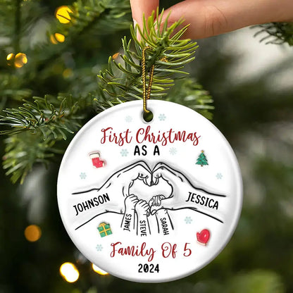 First Christmas As A Family As Three - 3D Inflated Effect Printed Ornament, Personalized Circle Ceramic Ornament ornament The Next Custom Gift