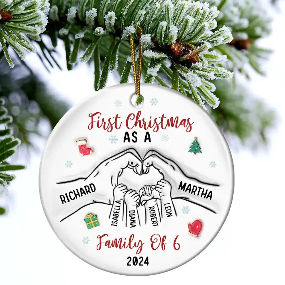 First Christmas As A Family As Three - 3D Inflated Effect Printed Ornament, Personalized Circle Ceramic Ornament ornament The Next Custom Gift