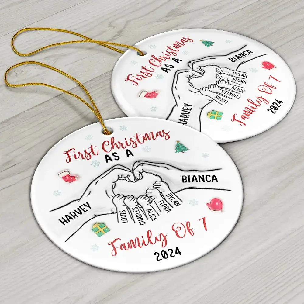 First Christmas As A Family As Three - 3D Inflated Effect Printed Ornament, Personalized Circle Ceramic Ornament ornament The Next Custom Gift