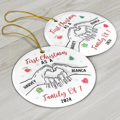 First Christmas As A Family As Three - 3D Inflated Effect Printed Ornament, Personalized Circle Ceramic Ornament ornament The Next Custom Gift