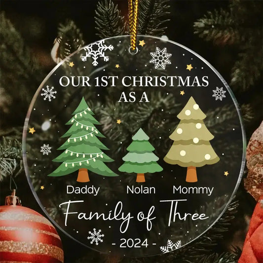 First Christmas As A Family Of Three - Personalized Circle Acrylic Ornament Ornament The Next Custom Gift