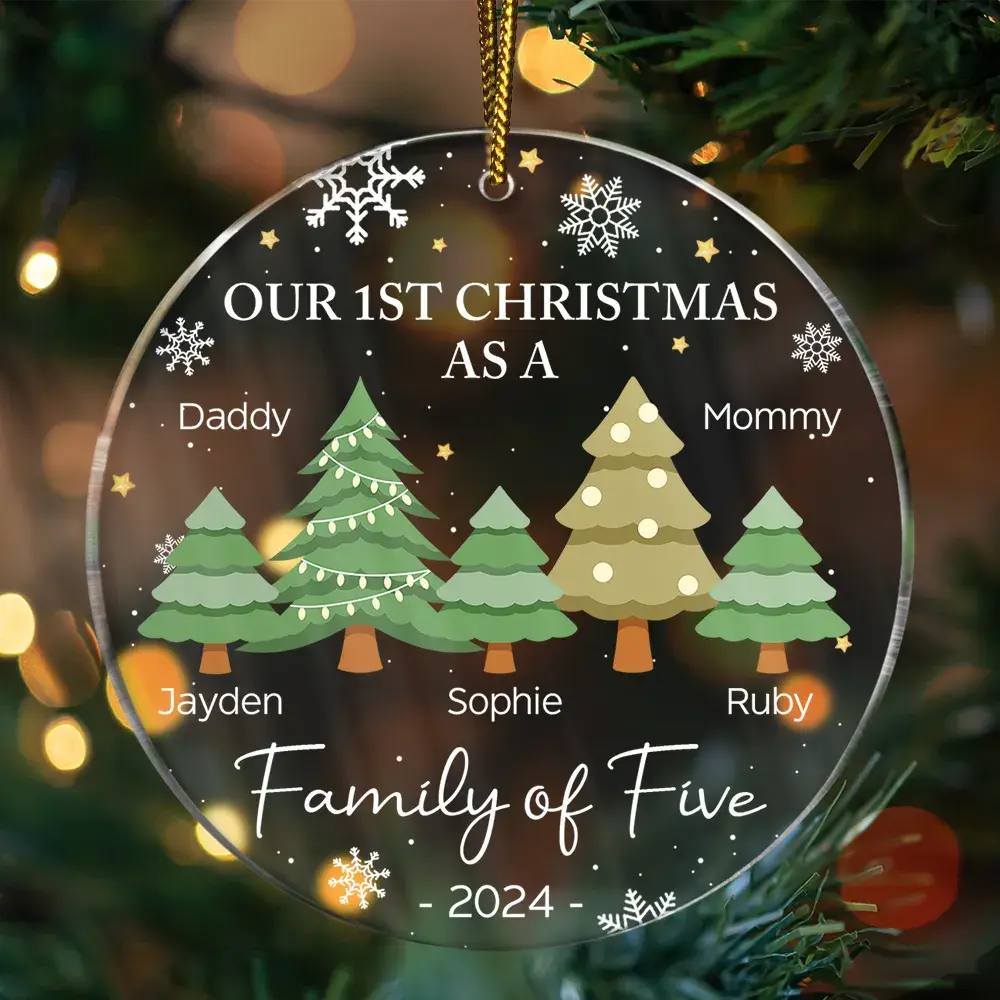 First Christmas As A Family Of Three - Personalized Circle Acrylic Ornament Ornament The Next Custom Gift