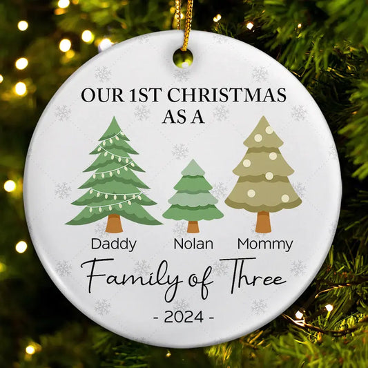 First Christmas As A Family Of Three - Personalized Circle Acrylic Ornament ornament The Next Custom Gift