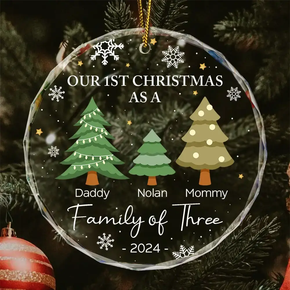 First Christmas As A Family Of Three - Personalized Circle Glass Ornament Ornament The Next Custom Gift