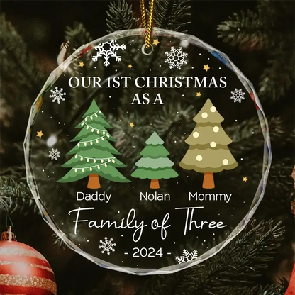 First Christmas As A Family Of Three - Personalized Circle Glass Ornament Ornament The Next Custom Gift