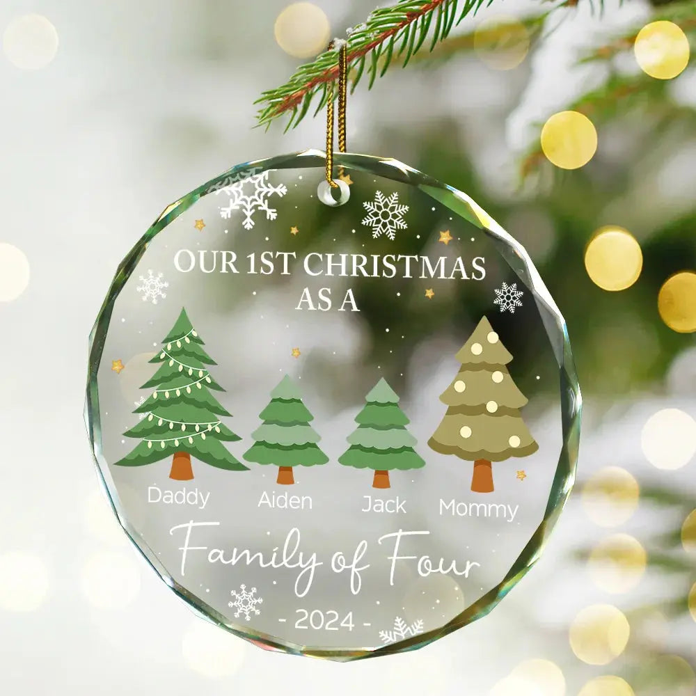 First Christmas As A Family Of Three - Personalized Circle Glass Ornament Ornament The Next Custom Gift