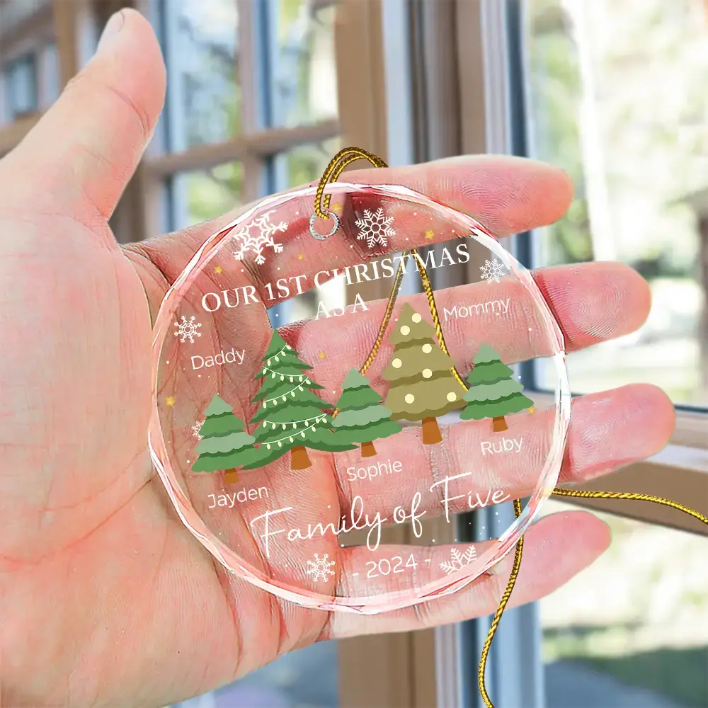 First Christmas As A Family Of Three - Personalized Circle Glass Ornament Ornament The Next Custom Gift