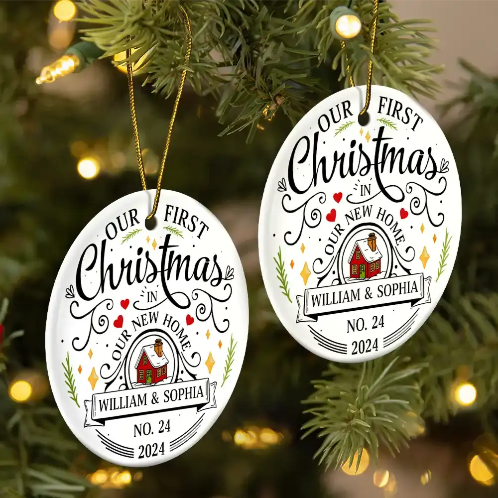 First Christmas In New Home Couples Family - Personalized Circle Ceramic Ornament Ornament The Next Custom Gift