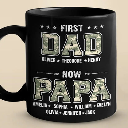 First Dad, Now Papa - Family Personalized Custom Black Mug - Father's Day, Gift For Dad, Grandpa mug The Next Custom Gift