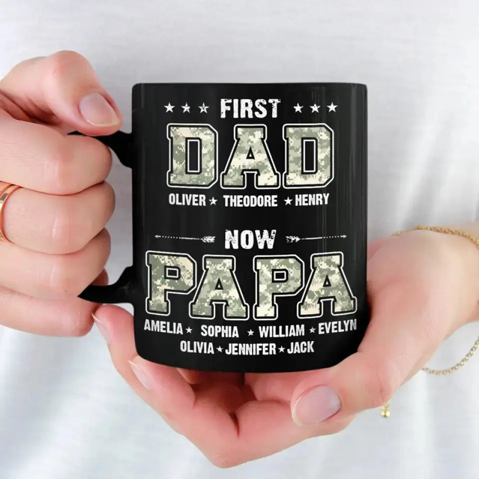 First Dad, Now Papa - Family Personalized Custom Black Mug - Father's Day, Gift For Dad, Grandpa mug The Next Custom Gift