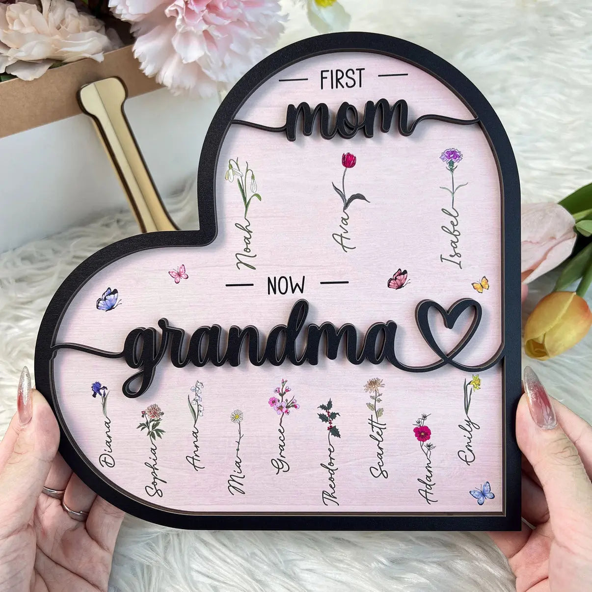 First Mom Now Grandma - Personalized Wooden Plaque Wooden Plaque The Next Custom Gift