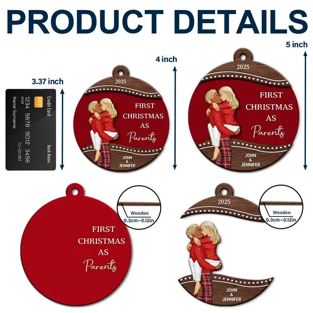 First Christmas As Mr & Mrs Loving Kissing Couple - Personalized 2-Layered Wooden Ornament
