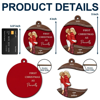First Christmas As Mr & Mrs Loving Kissing Couple - Personalized 2-Layered Wooden Ornament