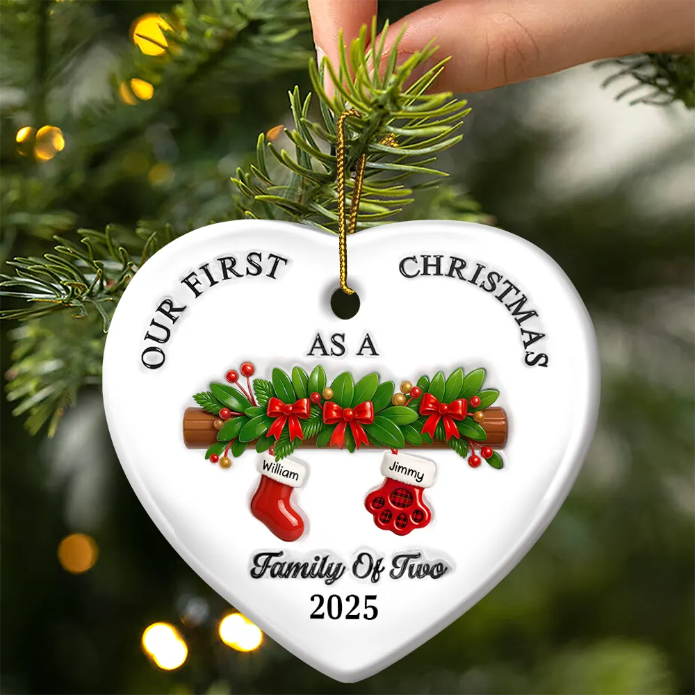 First Christmas Stocking Family - 3D Inflated Effect Printed Ornament, Personalized Acrylic Ornament