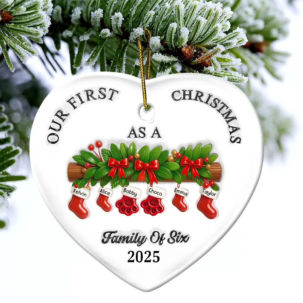 First Christmas Stocking Family - 3D Inflated Effect Printed Ornament, Personalized Acrylic Ornament