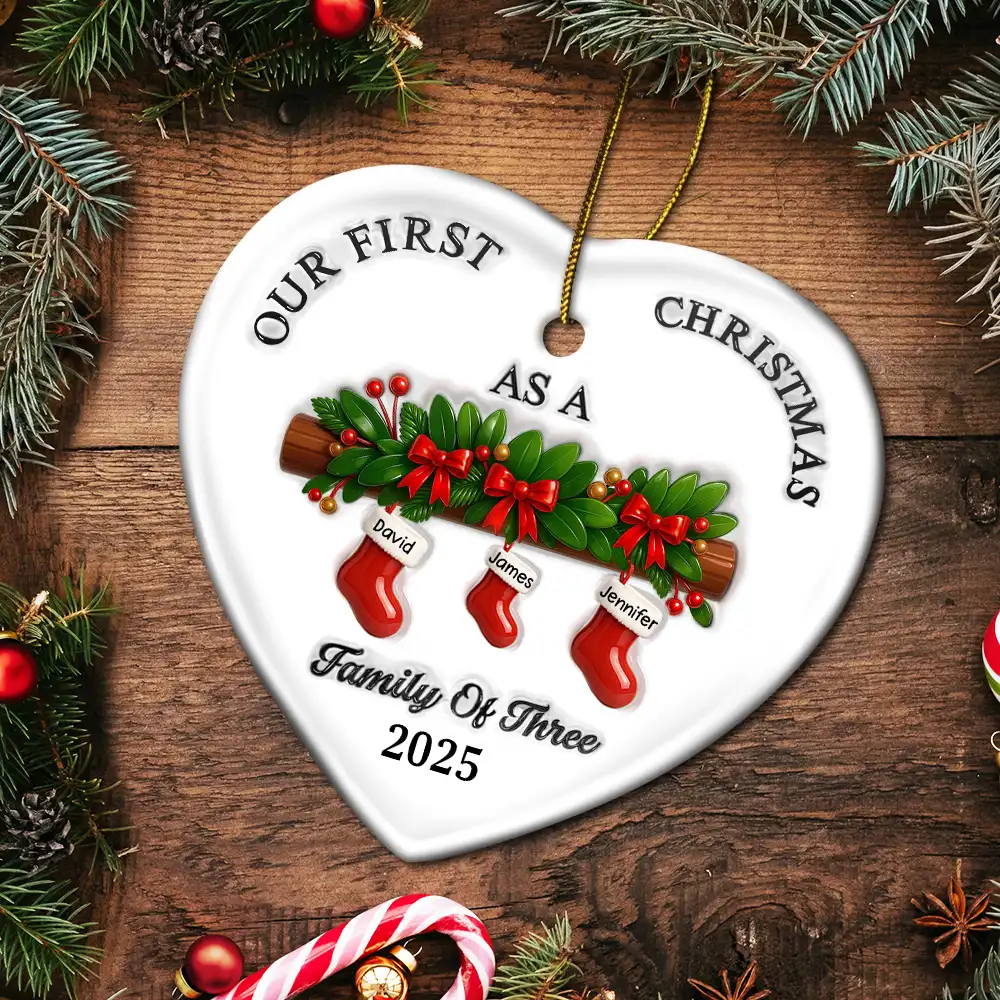 First Christmas Stocking Family - 3D Inflated Effect Printed Ornament, Personalized Acrylic Ornament