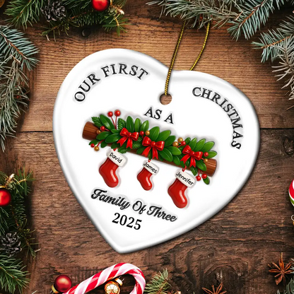 First Christmas Stocking Family - 3D Inflated Effect Printed Ornament, Personalized Acrylic Ornament