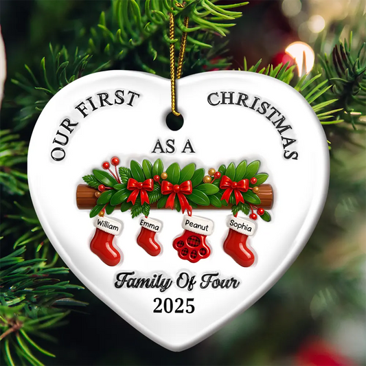 First Christmas Stocking Family - 3D Inflated Effect Printed Ornament, Personalized Acrylic Ornament