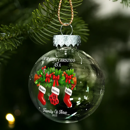 First Christmas Stocking Family - Personalized Ball Ornament