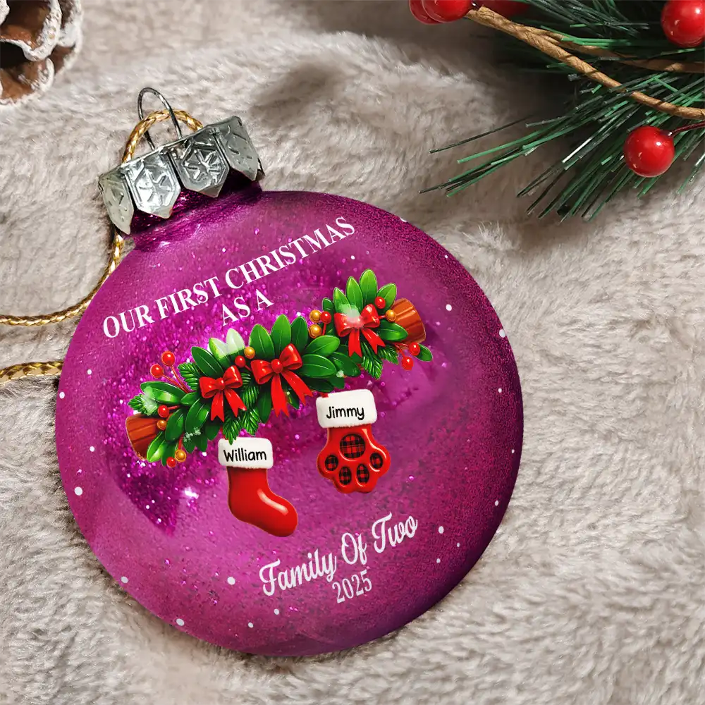 First Christmas Stocking Family - Personalized Ball Ornament