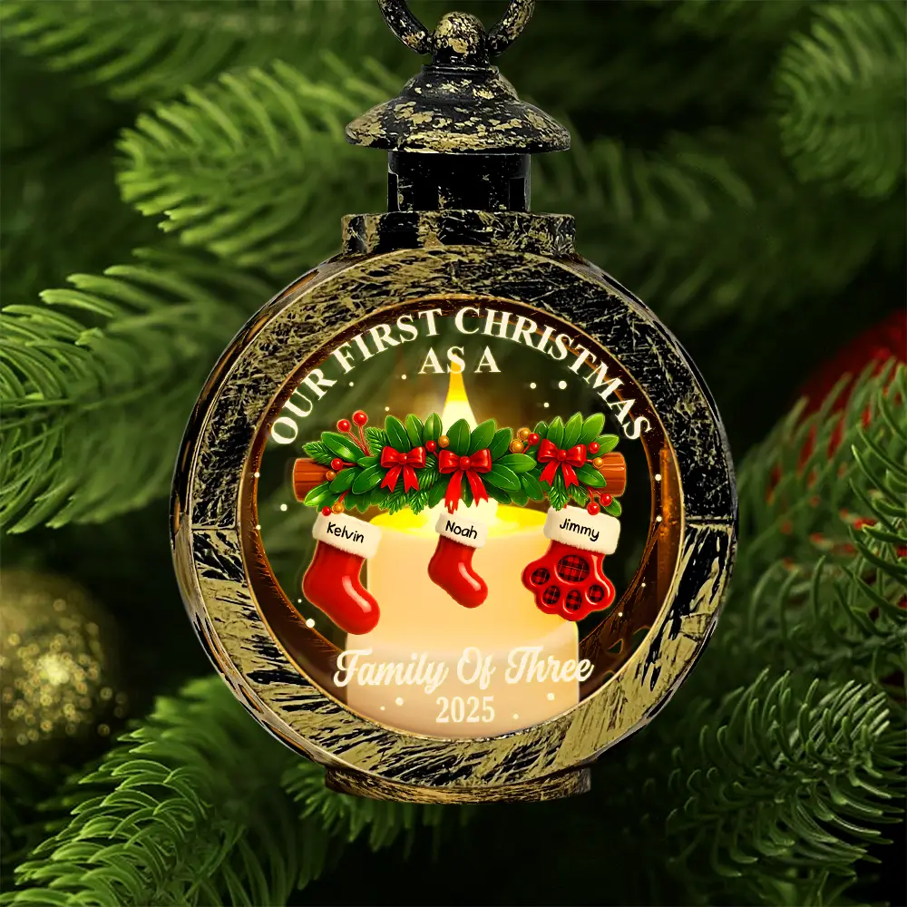 First Christmas Stocking Family - Personalized Candlelight Lantern Ornament