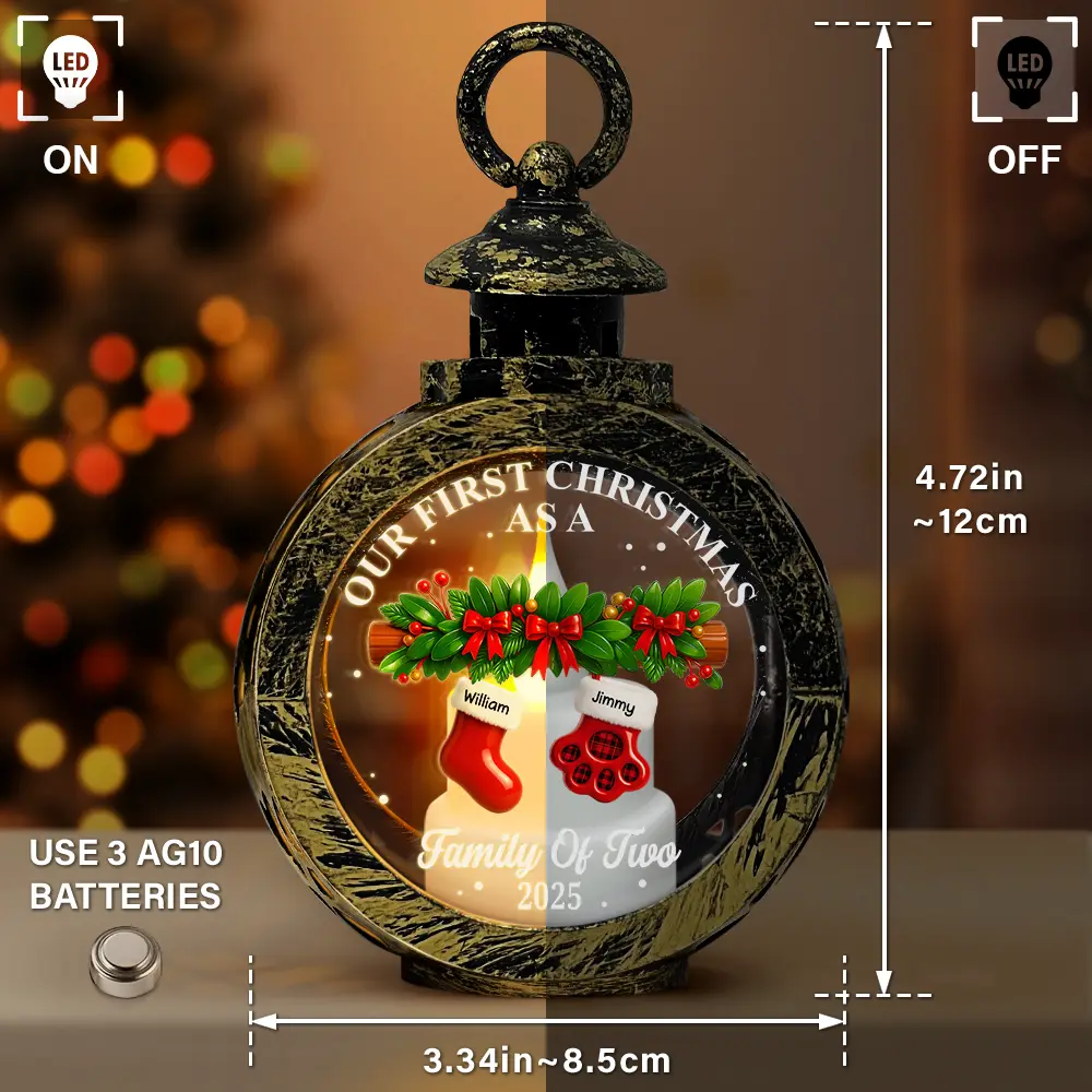First Christmas Stocking Family - Personalized Candlelight Lantern Ornament