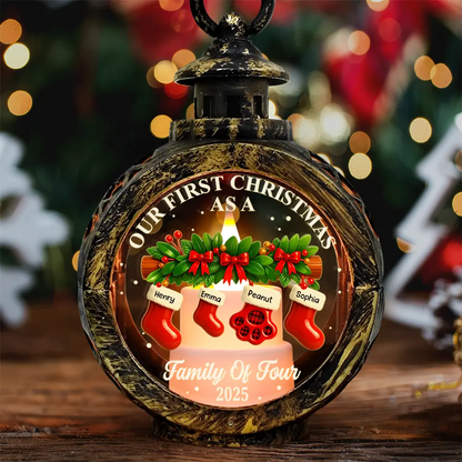 First Christmas Stocking Family - Personalized Candlelight Lantern Ornament