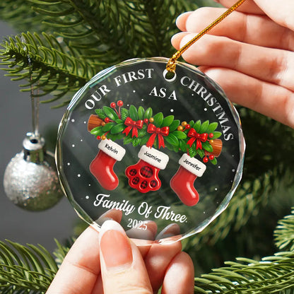 First Christmas Stocking Family - Personalized Circle Acrylic Ornament