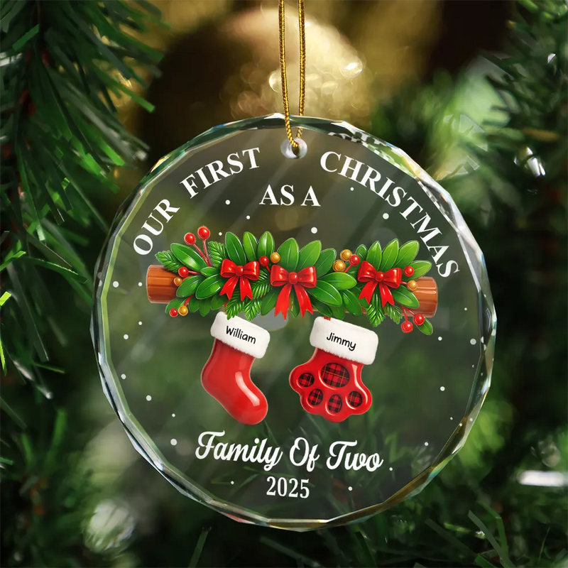 First Christmas Stocking Family - Personalized Circle Acrylic Ornament
