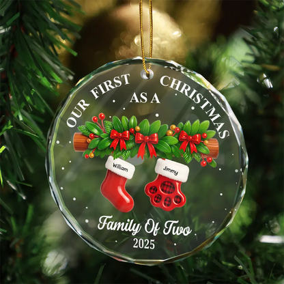 First Christmas Stocking Family - Personalized Circle Acrylic Ornament