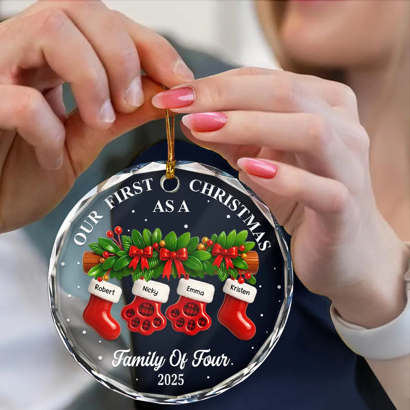 First Christmas Stocking Family - Personalized Circle Acrylic Ornament