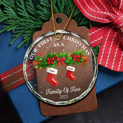 First Christmas Stocking Family - Personalized Circle Acrylic Ornament