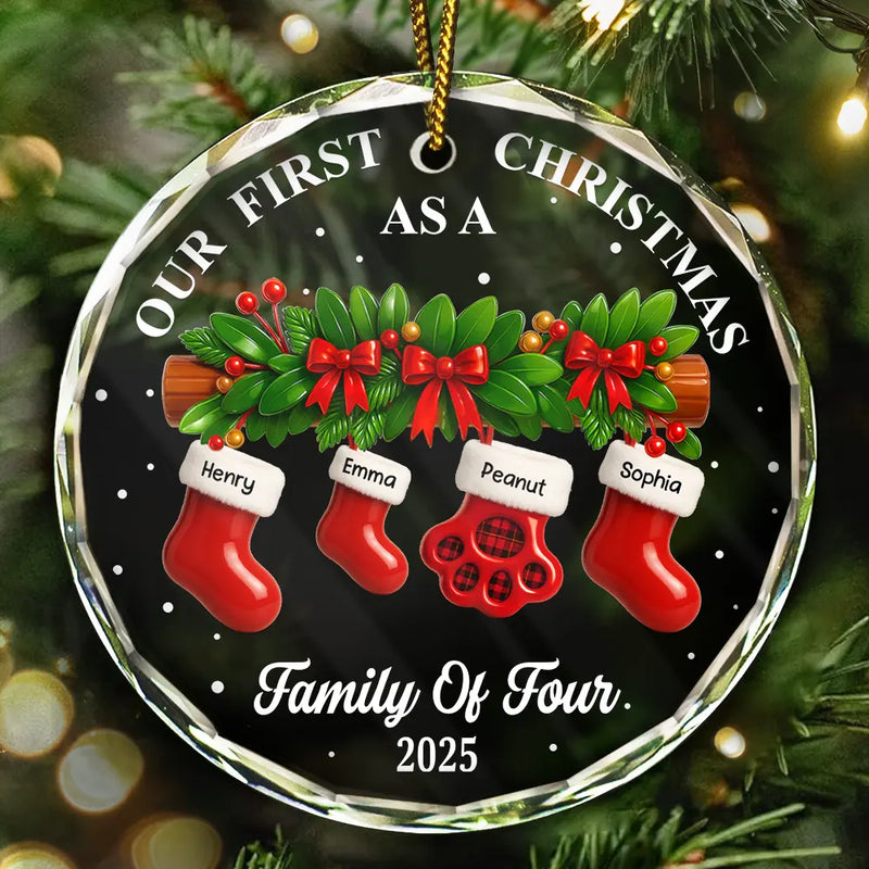 First Christmas Stocking Family - Personalized Circle Acrylic Ornament
