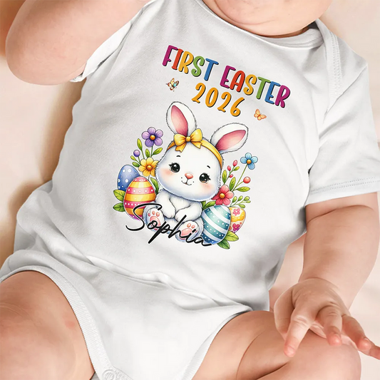 First Easter Bunny Chicken With Alphabet Letters - Personalized Baby Onesie