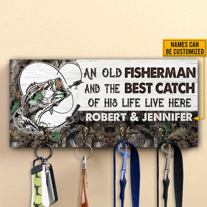 Fishing Couple Fisherman And Best Catch Personalized Custom Wood Key Holder