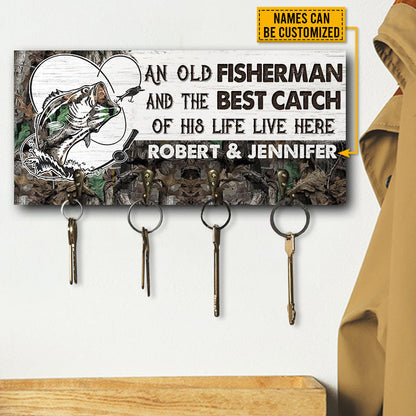 Fishing Couple Fisherman And Best Catch Personalized Custom Wood Key Holder