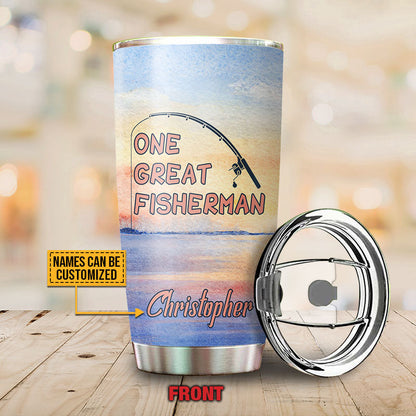 Fishing Couple Great Fisherman And His Best Catch, Couple Gift, Lake Pattern Custom Tumbler