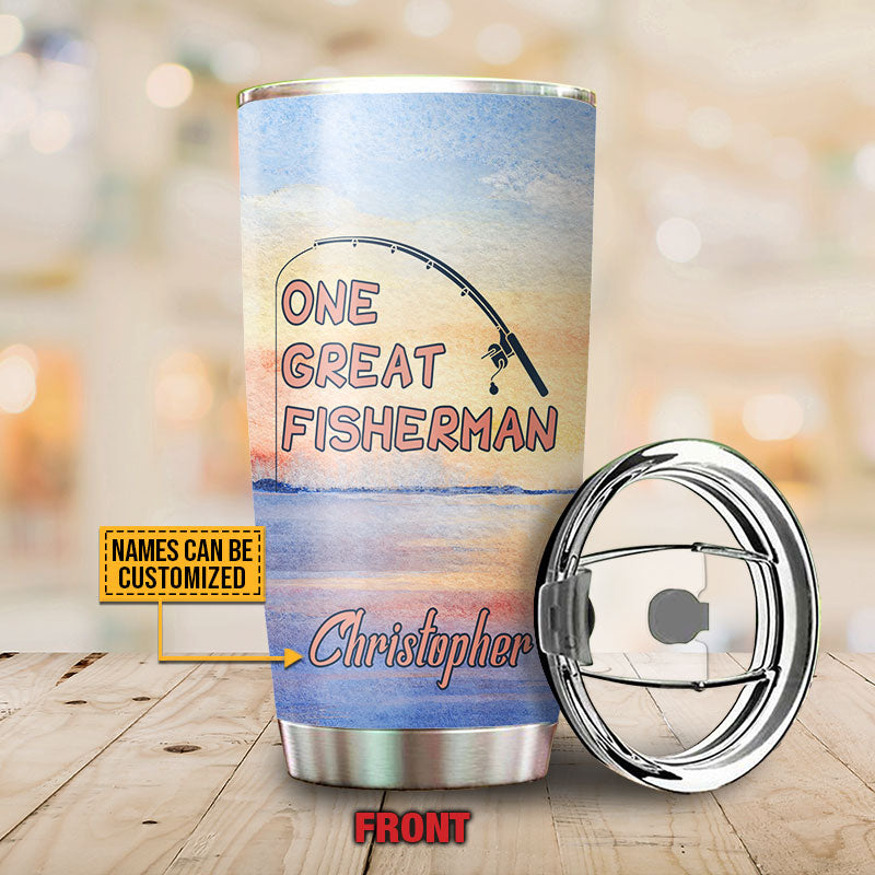 Fishing Couple Great Fisherman And His Best Catch, Couple Gift, Lake Pattern Custom Tumbler