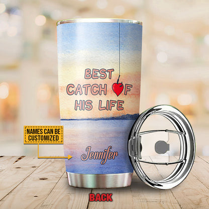 Fishing Couple Great Fisherman And His Best Catch, Couple Gift, Lake Pattern Custom Tumbler