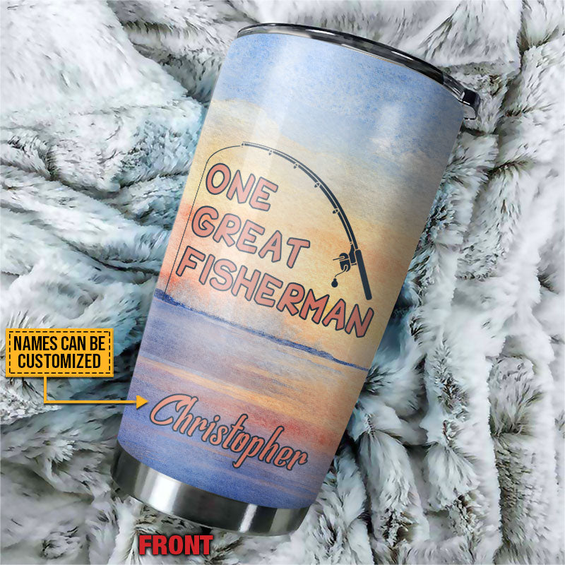 Fishing Couple Great Fisherman And His Best Catch, Couple Gift, Lake Pattern Custom Tumbler