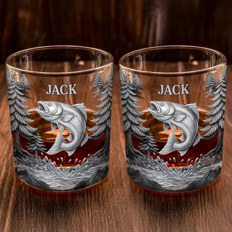 Fishing Camping Fisher Man Old Fashioned - Personalized Whiskey Glass