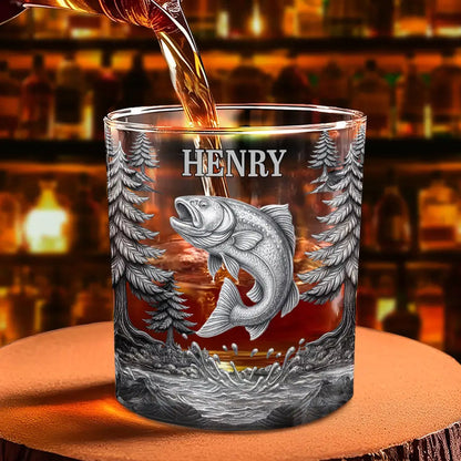 Fishing Camping Fisher Man Old Fashioned - Personalized Whiskey Glass