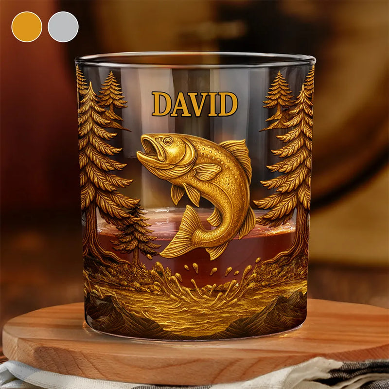 Fishing Camping Fisher Man Old Fashioned - Personalized Whiskey Glass