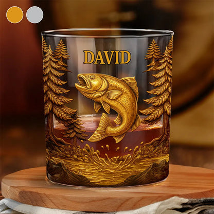 Fishing Camping Fisher Man Old Fashioned - Personalized Whiskey Glass