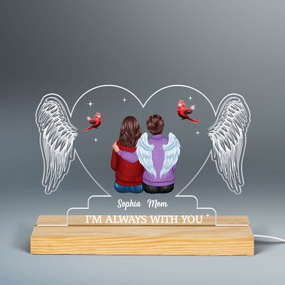 Heart Wings Family Sitting Memorial Remembrance Gift Personalized Custom Shape Acrylic Plaque LED Night Light