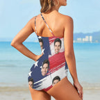 #Flagbathingsuit-4th of July Custom Face American Flag Style Women's One Shoulder Keyhole One Piece Swimsuit Custom Picture Bathing Suit Swimsuit The Next Custom Gift