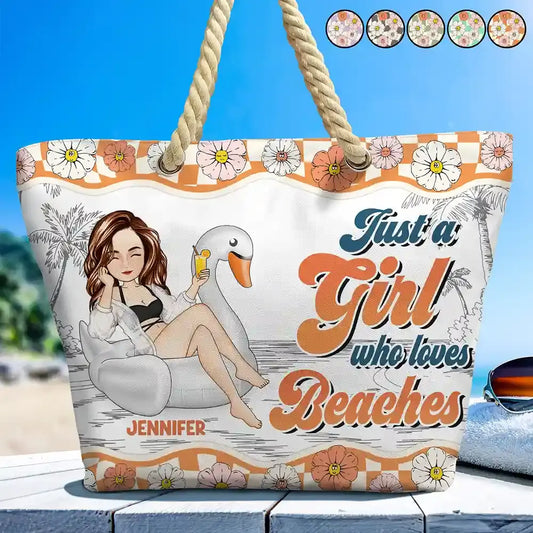 Flamingo Float Just A Girl Who Loves Beach - Personalized Beach Bag Beach Bag The Next Custom Gift