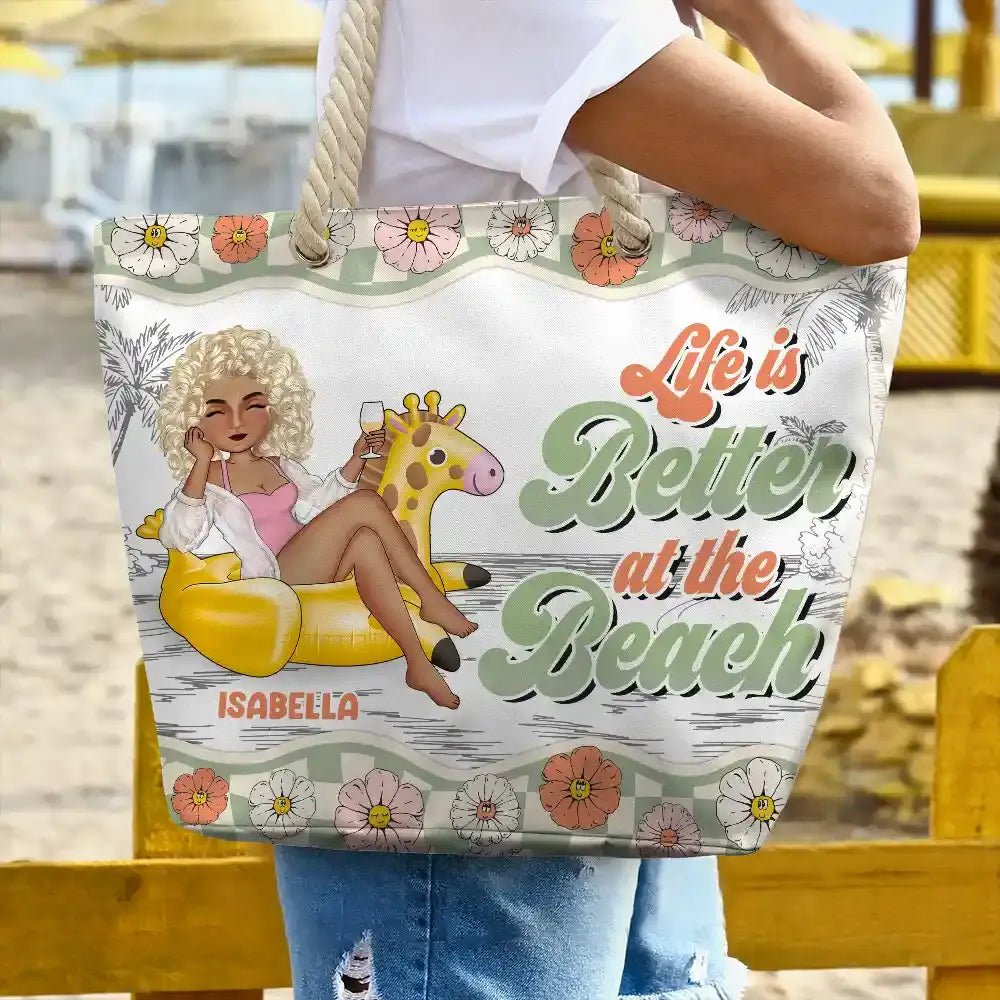 Flamingo Float Just A Girl Who Loves Beach - Personalized Beach Bag Beach Bag The Next Custom Gift