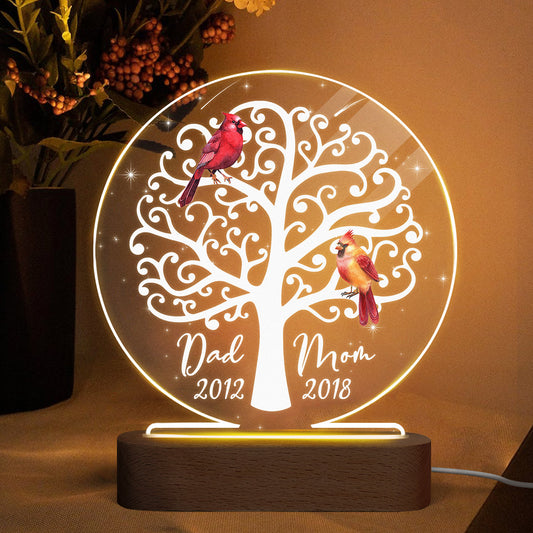Dad Mom Cardinals Memorial Personalized Circle Plaque LED Night Light