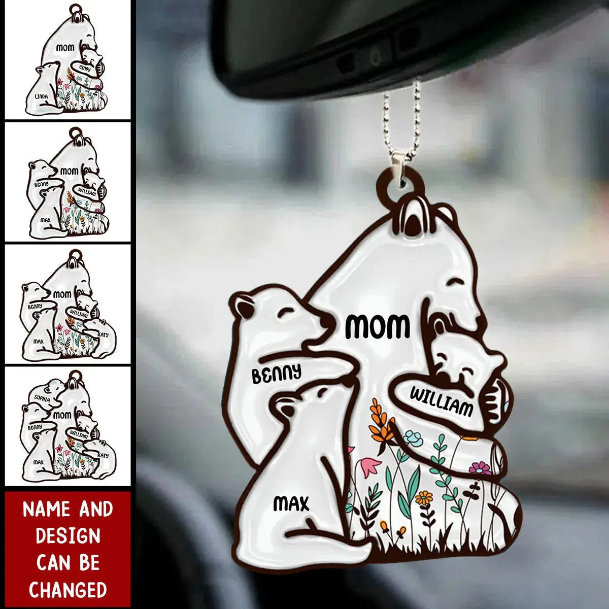 Floral Mama Bear Loving Gift For Mom - Personalized Car Ornament Car Ornament The Next Custom Gift